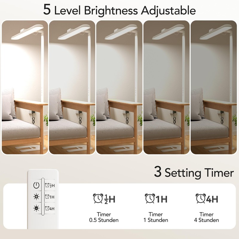 XEBKOR Eye-Caring LED Floor Lamp,63'' Dimmable Timing Standing Light with