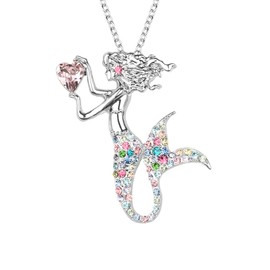 luomart Fashion Mermaid Birthstone Necklace Jewelry White Gold Plated Austrian Crystal Magic Pendant Gift (Mix-Color)