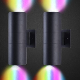 INTWELL White & 16 Color Wall Lights,Color Changing Wall Sconces Set of Two,RGB Up and Down Wall Lamp with Remote for Party,Game Decoration,Indoor,Porch,Gallery 2Pack (Black)