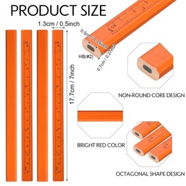 Lincia 300 Pcs Carpenter Pencils 7 Inch Octagonal Flat Carpenter Marking Pencils Hard Black Construction Contractor Pens for Woodworking and Concrete Marking(Orange)