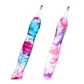 (2 Packs) Diamond Painting Pen, Diamond Art Pen, Handmade Resin 5D Diamond Painting Art Drill Pen Kit Tool Accessory with 14 Multi Placer Tips for Diamond Painting, Diamond Art-Purple Pink, Blue Pink