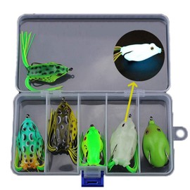 HSEAREA 6pcs Hollow Body Frog Lure Weedless Topwater Kit, Artificial Soft Bait 5.5CM Soft Tube Bait, for Bass Pike Snakehead Dogfish Musky, Top Water Fishing Lures(Contains 1pcs Luminous Frog Lure)