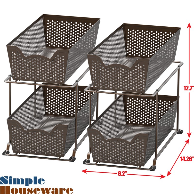 Simple Houseware Cabinet 2 Tier Perforated Basket Drawer, Bronze -
