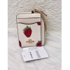 Coach CAR32 Zip Card Case With Strawberry Print NWT Chalk