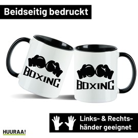 Huuraa Kaffeetasse Boxing Boxhandschuhe Geschenk 330ml Schwarz Boxing Präsent