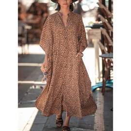 Eddoyee Womens Long Bathing Suit Coverups Loose Plus Size Beach Kaftan Dresses Leopard Print