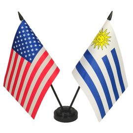 US American & Uruguay Friendship Table Flag Display, American & Uruguay Table Flag, US & Uruguayan Twin Desk Flag Set-Miniature USA & Uruguay Desktop Flag