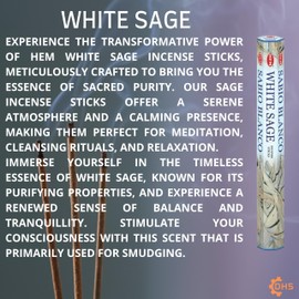 HEM Incense sticks WHITE SAGE Pack of 6 with DHS incense stick holder for Aromatherapy, Incense Spa, Yoga, Meditation, Healing, Spirituality and Relaxation…