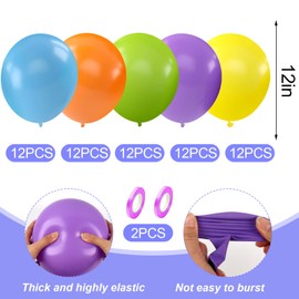 60 Colourful Balloons, 12 Inch Orange Green Yellow Latex Balloons, Rainbow Balloons for Birthday, Helium Balloons, Wedding, Baby Shower, Boys Party Decoration