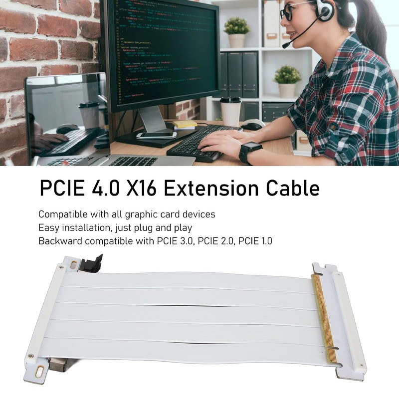 PUSOKEI PCIE 4.0 x16 Extender Riser Cable, High Speed Flex