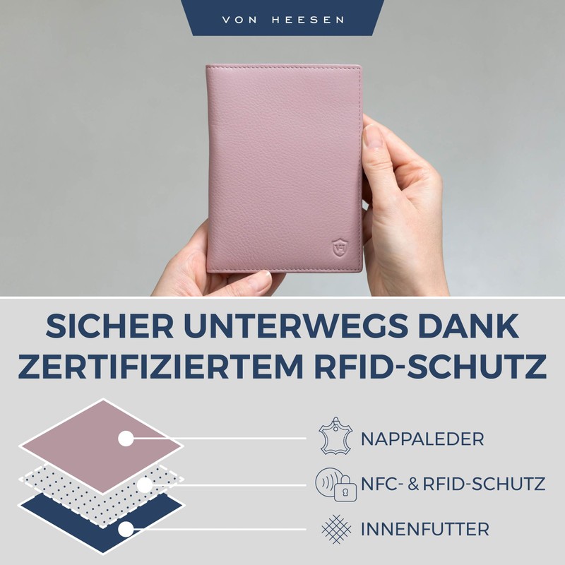 VON HEESEN Passport Holder Leather with RFID Protection for Men