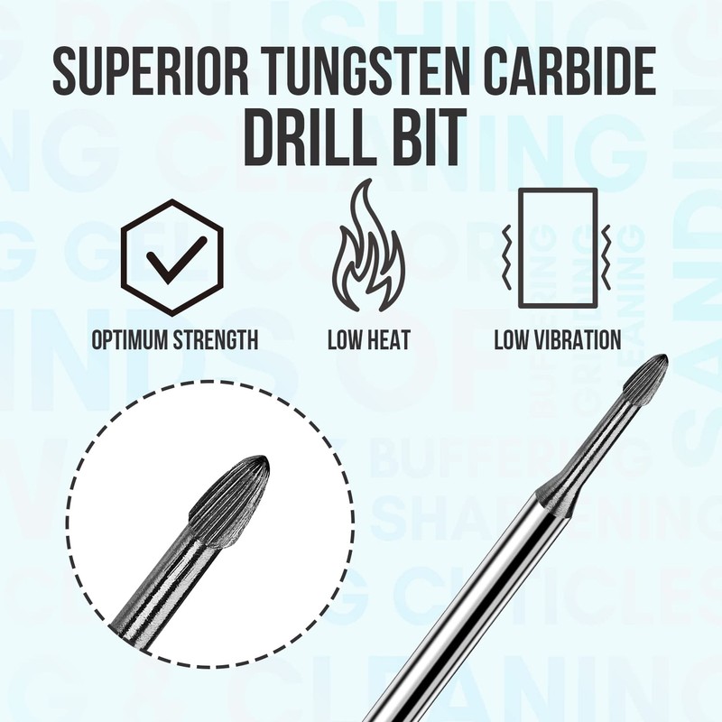 Makartt Nail Drill Bits:3/32" Safety Tungsten Carbide Cuticle Remover Drill
