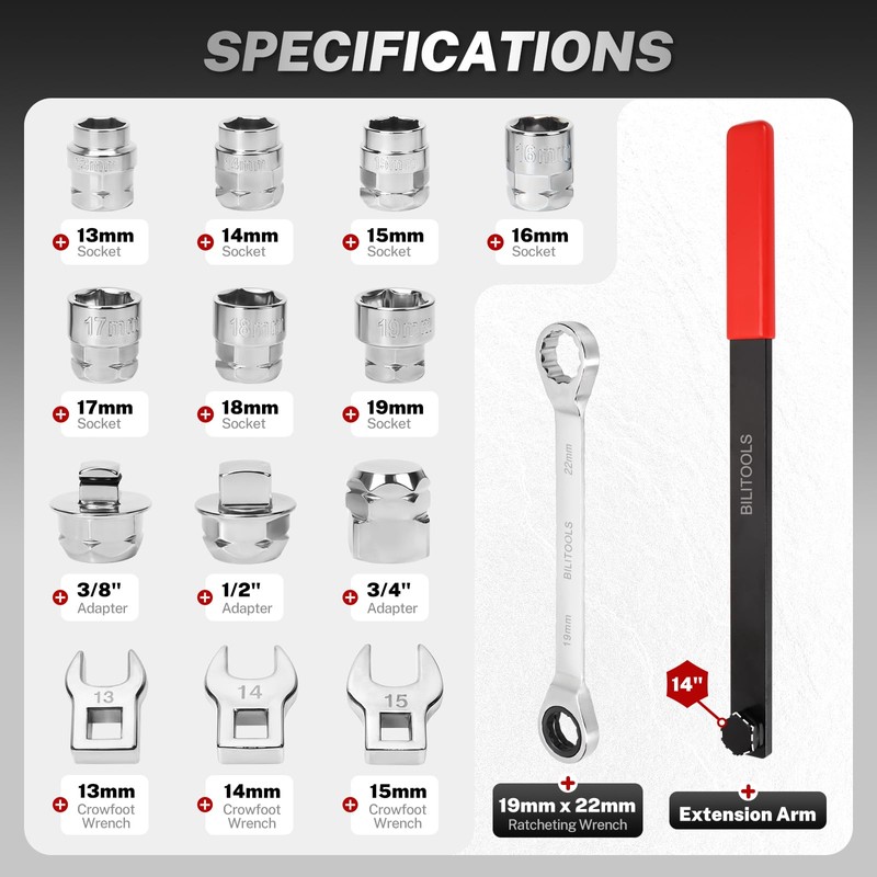 BILITOOLS 15-Piece Universal Serpentine Belt Tool Set, Ratcheting Serpentine Belt