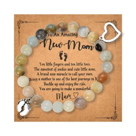 New Mom Bracelet for Women New Mother to Be Gifts First Time Mom Christmas Gifts for Expecting Mom Must Haves Blue Natural Stone Bead Bracelet Cute Pregnancy Gifts for Wife Postpartum Gifts for Mom