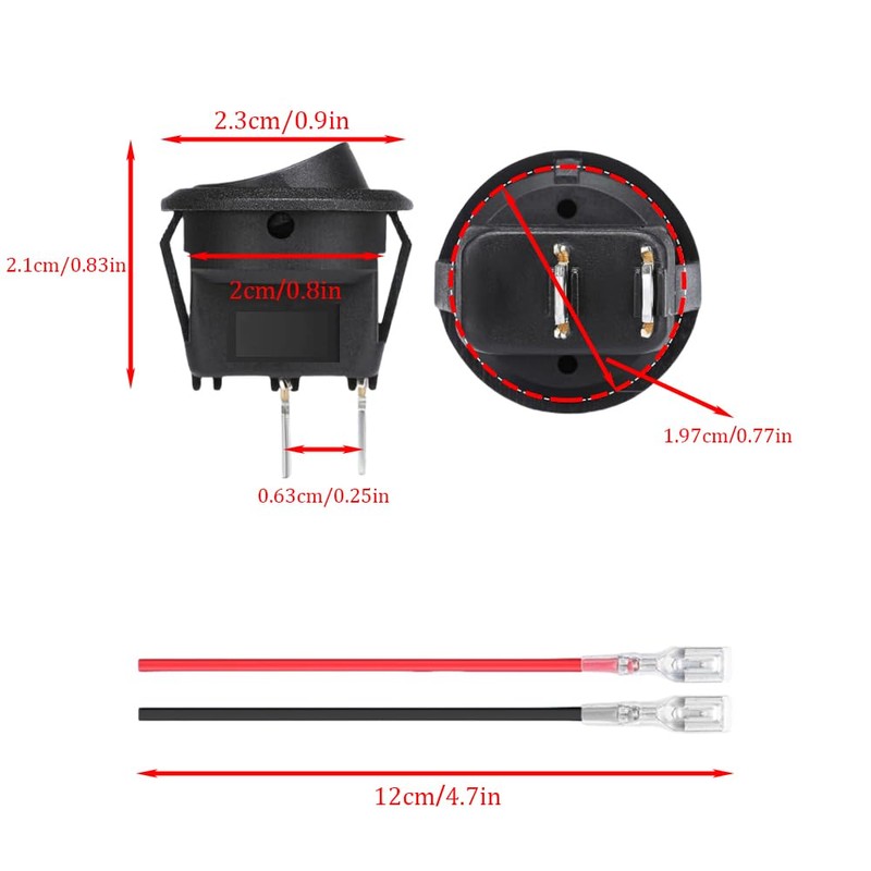 JTGYMY 12V Circular Toggle Switch, 2-Pin SPDT, 20A/12V DC, 10A/125V