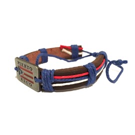 Puerto Rico flag leather bracelet red White & Blue (Black)