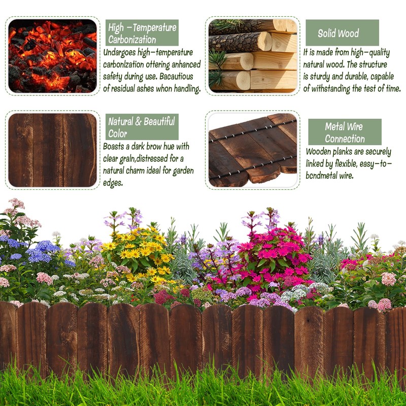 Wood Garden Edging 6 Pack 5.9" H × 47" L