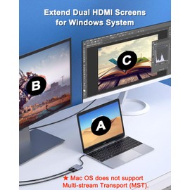 Dnkeaur Dual Monitor Adapter, HDMI Adapter for Dual Monitors, USB C to Dual HDMI Adapter for Laptop HP Dell Surface Lenovo Thinkpad, Docking Station for Laptop Dual Monitor