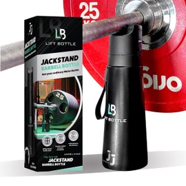 JJ Fitness - Lift Bottle - Jack Stand Barbell Water Bottle, 250kg/550lbs, With Flip Out Lid, For Weight Lifting (Stealth Black)