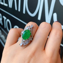 Vintage 925 Sterling Silver Shiny Full Diamond Emerald Ring 18K Gold Green 3Ct Cubic Zirconia Promise Rings CZ Diamond Cocktail Rings Eternity Engagement Wedding Band Ring for Women Z.77 (US Code 10)