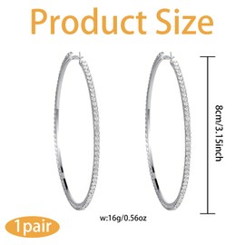 Nzexlyva Silver Hoop Earrings for Women, Diamond Earrings with Rhinestones, Large Hoops Sparkly Diamond Hoop Earrings, Perfect for Birthdays, Weddings, Parties or Everyday Wear (80mm)