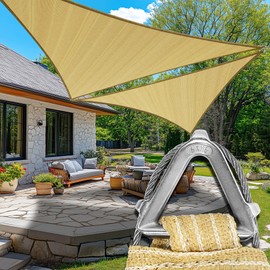ColourTree Heavy Duty 28' x 28' x 28' Beige Sun Shade Triangle Pro Ring Shade Sail, 260 GSM Commercial Grade UPF50 Sunshade, Reinforced Corners & Edges - 5 Years Warranty (We Make Custom Size)