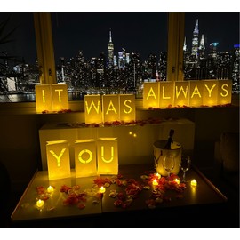 WYMM It Was Always You Light Up Letters with 30 Tea Lights Candles and 1000 Red & Pink Rose Petals - Luminary Bags Engagement Party Decorations & Anniversary Decorations Ideal Gift For Men & Women