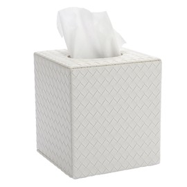 OGANAZI Leather Tissue Box Holder Square Tissue Box Cover with Magnetic Bottom Decorative Tissue Storage Organizer Tissue Paper Box Napkin Holder Dispenser for Home Office Restaurant Car, White