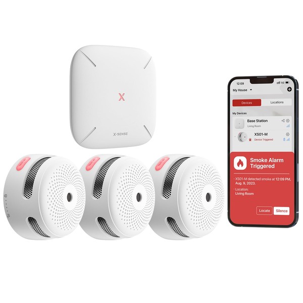X-Sense Wi-Fi Smoke Alarm with SBS50 Base Station, Smart Smoke Detector with Wireless Interconnection, Compatible with X-Sense Home Security APP, TÜV Certified and Meets EN 14604 Standard, FS31