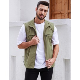 Gihuo Men's Causal Lightweight Outdoor Vest Quick Dry Outdoor Multi Pockets Travel Safari Fishing Vest (X-Large, Style3-Khaki1)