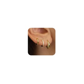 Feskive Small Gold Hoop Earrings Set for Women，Dainty 14K Gold/Silver Plated Square Hoop Earrings Cubic Zirconia Stud Earrings Lightweight Hypoallergenic Earrings for Women Girls Trendy Jewelry Gifts