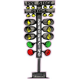 Drag Racing Christmas Tree Cartoon Decal, Pre-Stage and Stage Lights, Racing Sticker (48" x 19")