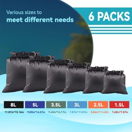 ILZAR 6 Pcs Dry Bags Waterproof for Hiking, Backpacking, Waterproof Swim Bag for Kayaking, Camping (1.5L, 2.5L, 3L, 3.5L, 5L, 8L