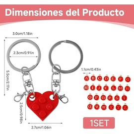 Kit of Llaveros de Pareja en Forma de Corazón Rojo, con 26 Letras Regalo Ideal para Novios, Novias y Amigos, Perfectos para El Día de San Valentín, Día de la Madre, Día del Padre