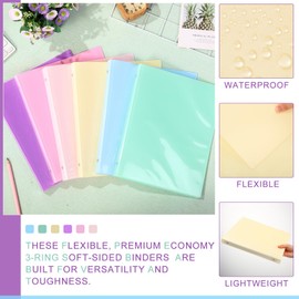 Fulmoon 6 Pack Plastic 3 Ring Binder Assorted Colors Economy Flexible Binder Round Ring Presentation Binders with Pocket for Office School Meeting(Multicolor, 1 Inch)