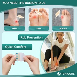 TENICORE Bunion Pads, Bunion Cushions for Women and Men, Toe and Foot Protector Pads, Sole and Heel Cushions, Waterproof, Thin, 10PCS