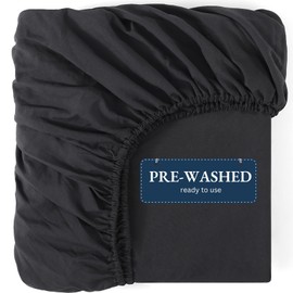 Casa Platino Fitted Sheet Double, Black - Pre-Washed, Deep Pocket 14 inch (35 cm) - Easy Care - Soft Brushed Microfibre Fabric - Shrinkage and Fade Resistant - Bottom Sheet