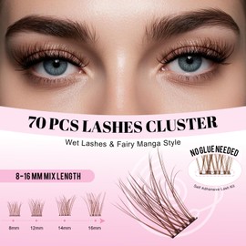 Self Adhesive Classic Lash Extension Kit 10-16mm DIY Eyelashes Pre-Glued Natural Brown 3D Fake Lashes Cluster, zero Irritation Ultra-Thin 0.05mm Invisible Band No Glue Needed-Ideal Gift for Women