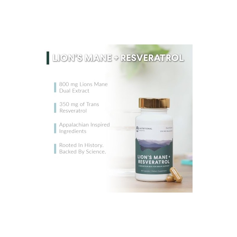 Nutritional Roots- Melena de Leones y Resveratrol, 800 mg de