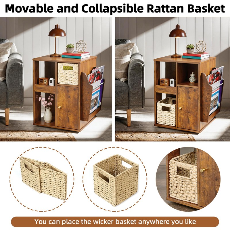 Square Rotating End Table with Storage, 16"D x 16"W x