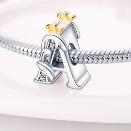Pandach Women's Charm Pendant Letter A-Z for Bracelet 925 Sterling Silver Charms Beads Fits Bracelet and Necklace Compatible with European Bracelets for Women Girls PAC355, Sterling Silver