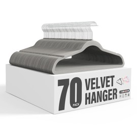 Simple Deluxe Velvet Hangers 70 Pack, Non-Slip Clothes Hangers with Shoulder Notches, 360° Swivel Hooks, Heavy Duty Coat Suit Hangers for Closet Space Saving, Grey