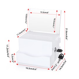 SUMTree Acrylic Suggestion Business Card Box, Ballot Box with Lock, Donation Box with Sign Holder, Suggestion Box Storage Container for Voting, Secure and Safe Ticket Box, 4 * 6 inch, White