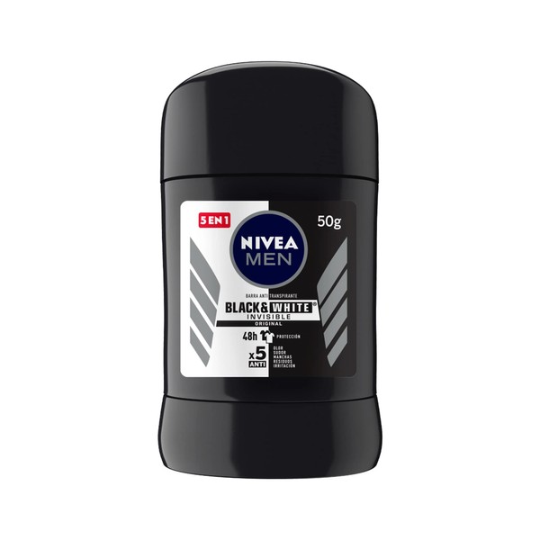 NIVEA MEN Desodorante Antimanchas, Black & White Invisible Power (50 g) Fórmula anti manchas, anti olor, anti sudor, anti irritación y anti residuos 48horas Protección Antitranspirante Stick