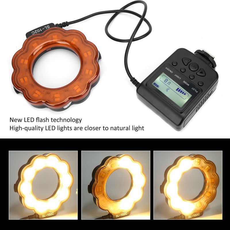 Camera Lens LED Lamp Ring Flash Light with 40.5/52/55/58/62/67/72/77mm Adapter