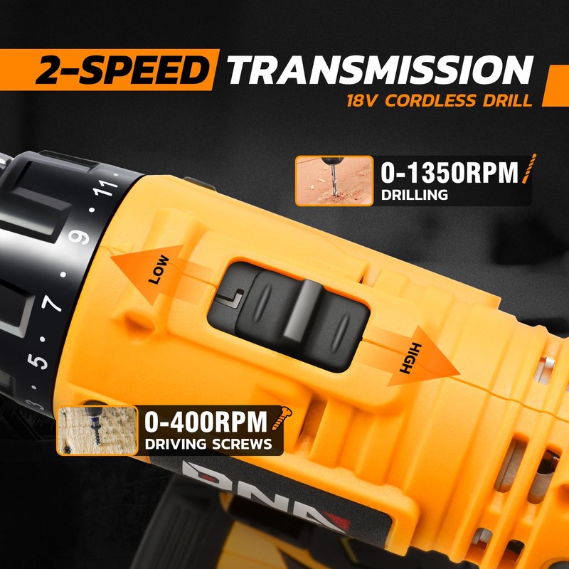 DNA MOTORING 18V Max Variable Speed Cordless Drill/Driver 21+1 Torque