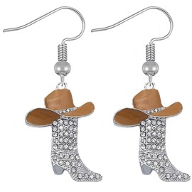 Cowgirl Earrings for Women Cowboy Boot Earrings Rhinestone Western Earrings for Women Country Concert Western Jewelry Accessories-Brown
