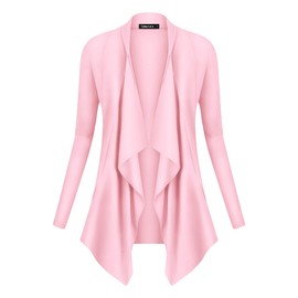 Urban CoCo Women's Drape Front Open Cardigan Long Sleeve Irregular Hem (S,Pink)