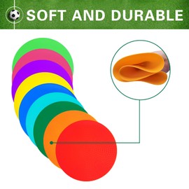 PIKZH Poly Spot Markers 9.1 inch 18 Pcs Rubber Floor Dots Non-Slip Agility Markers Flat Field Cones for Football, Soccer Ball, Exercise Drills, Gym Dance Practice 9 Colors TPE