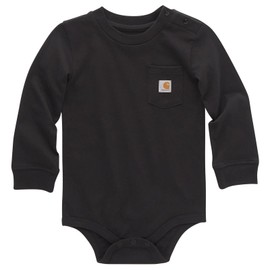 Carhartt Long-Sleeve Pocket Bodysuit, Caviar Dark Black, 24 Months